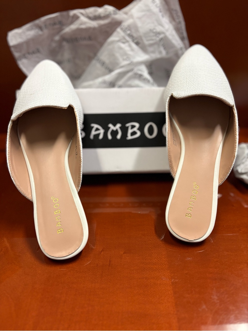 BAMBOO White Textured Pointed Slip-On Mules - Picture 2 of 7